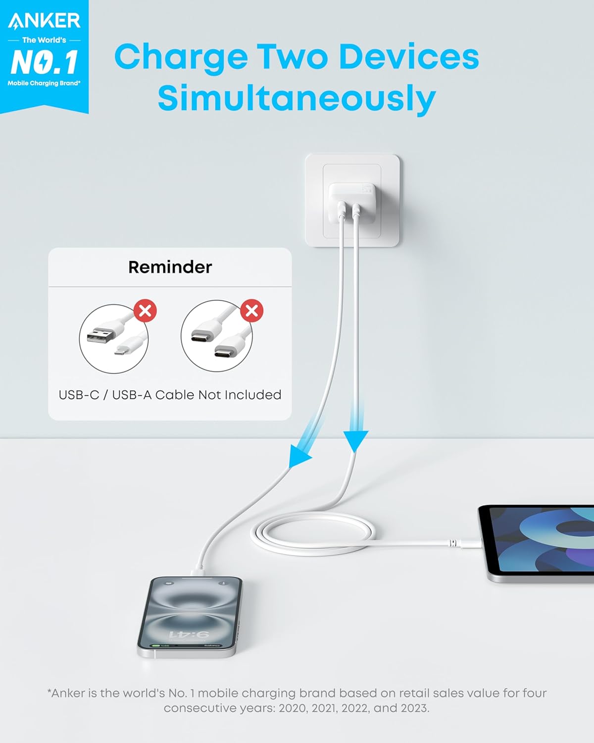 Anker iPhone 16 USB C Charger, 2-Pack 20W Dual Port USB C Charger - Image 5