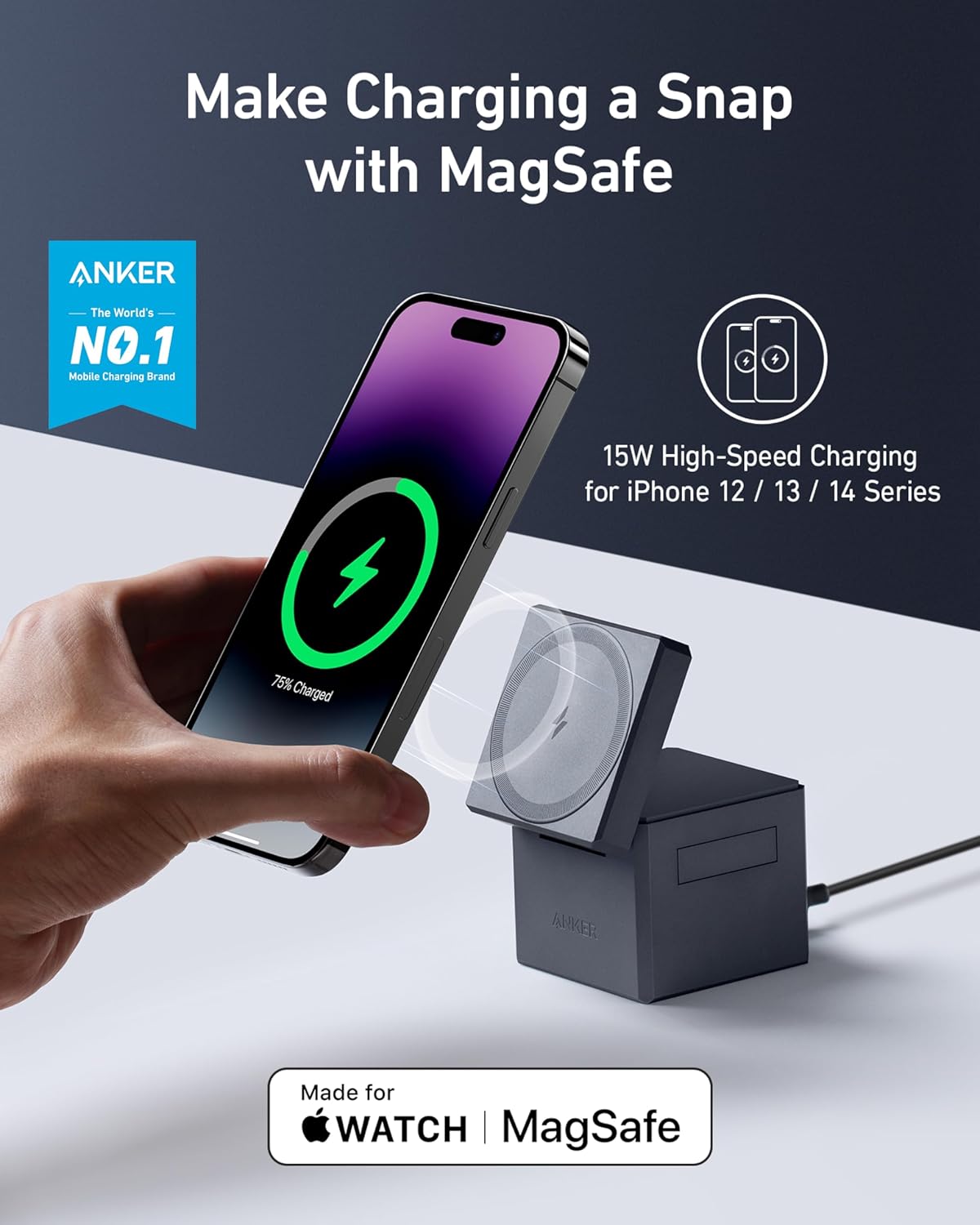 Anker MagSafe Charger Stand, Wireless Charger, 3-in-1 Cube, 15W Foldable Fast Charging - Image 5