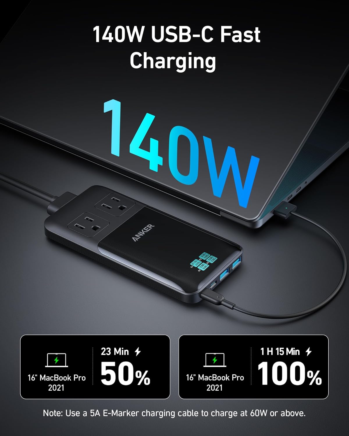 Anker Prime 6-in-1 USB C Charging Station, 140W Compact Power Strip - Image 4