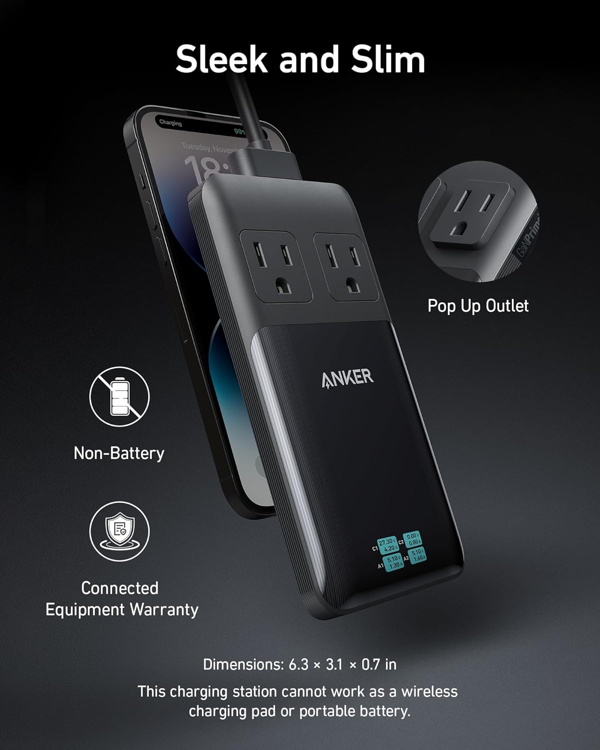 Anker Prime 6-in-1 USB C Charging Station, 140W Compact Power Strip - Image 3